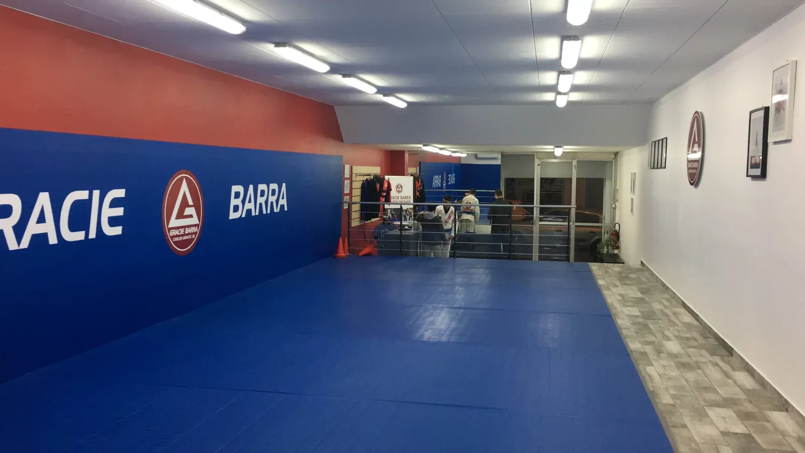 Le grand tatami bleu de Castellane, mur Gracie Barra au fond